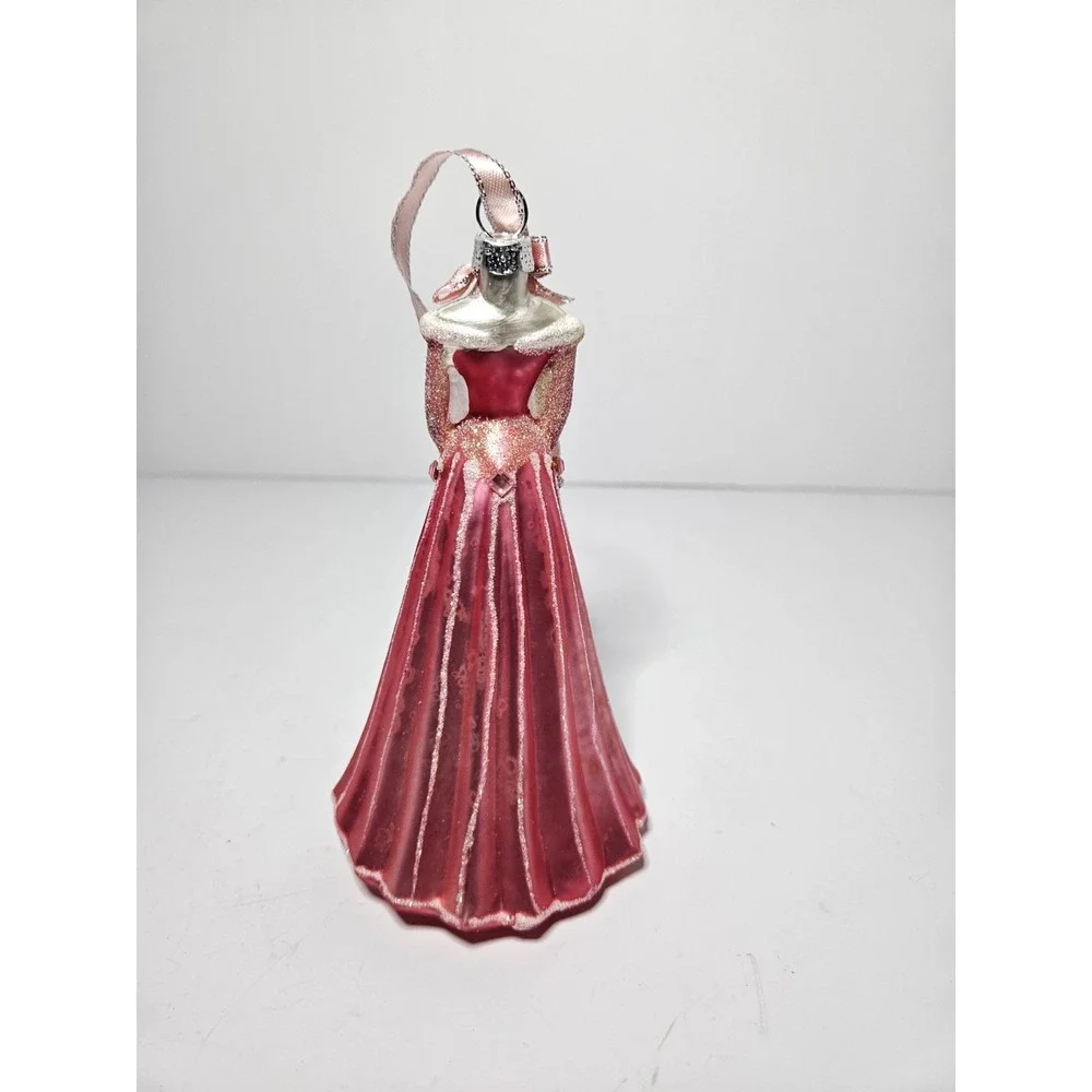 Vintage Disney Aurora Princess Dress Glass Christmas Ornament Pink Ball Gown